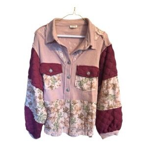 Pol Quilted Jacket Balloon Sleeve A Line Fit Top Thermal Pearl Floral Mauve NWOT